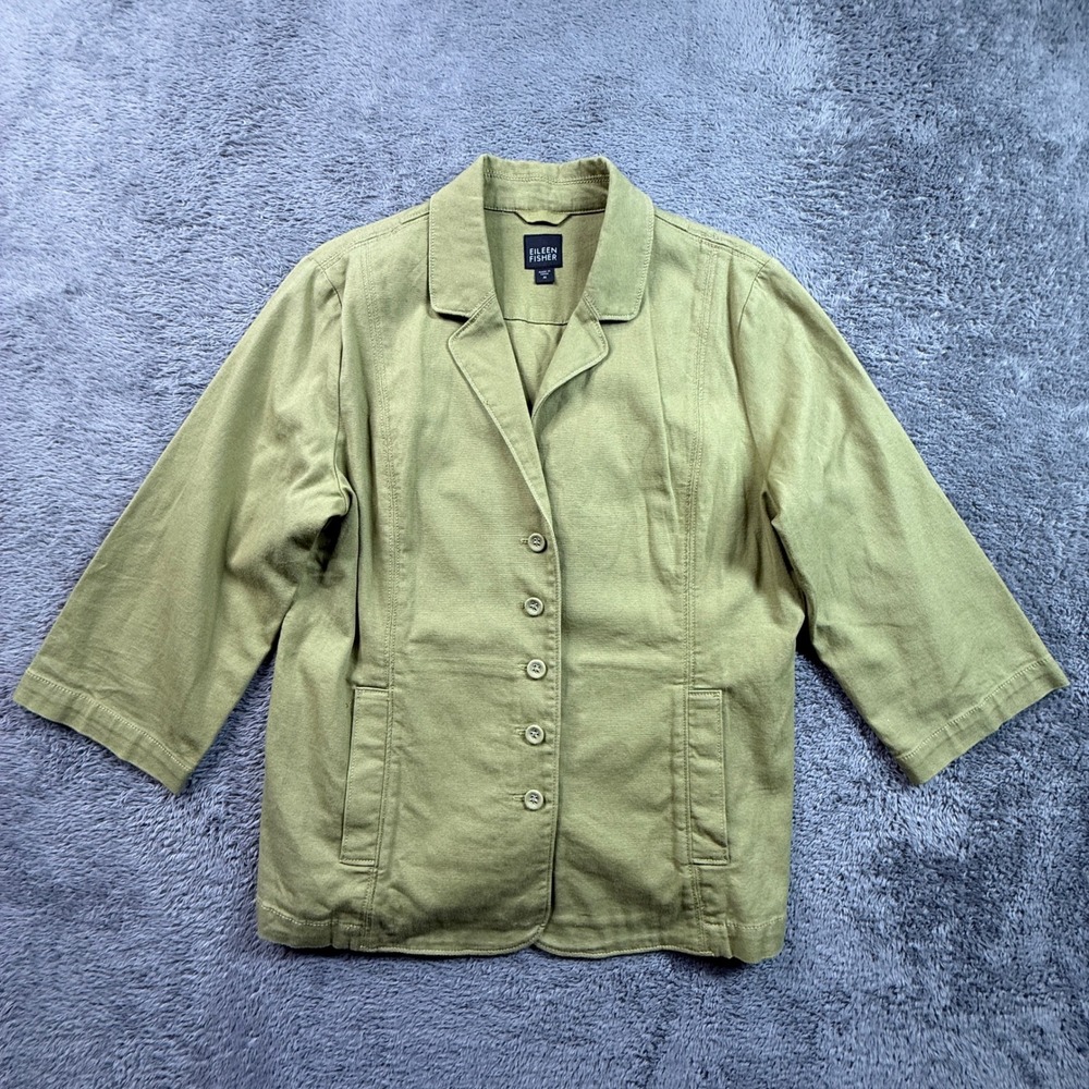 Eileen Fisher Organic Cotton Jacket Womens M Sage Green Excellent Button Front